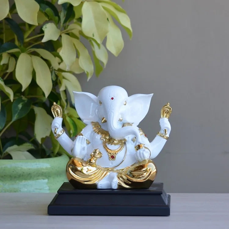 Lord Ganesha Statue in White and Gold GANESH