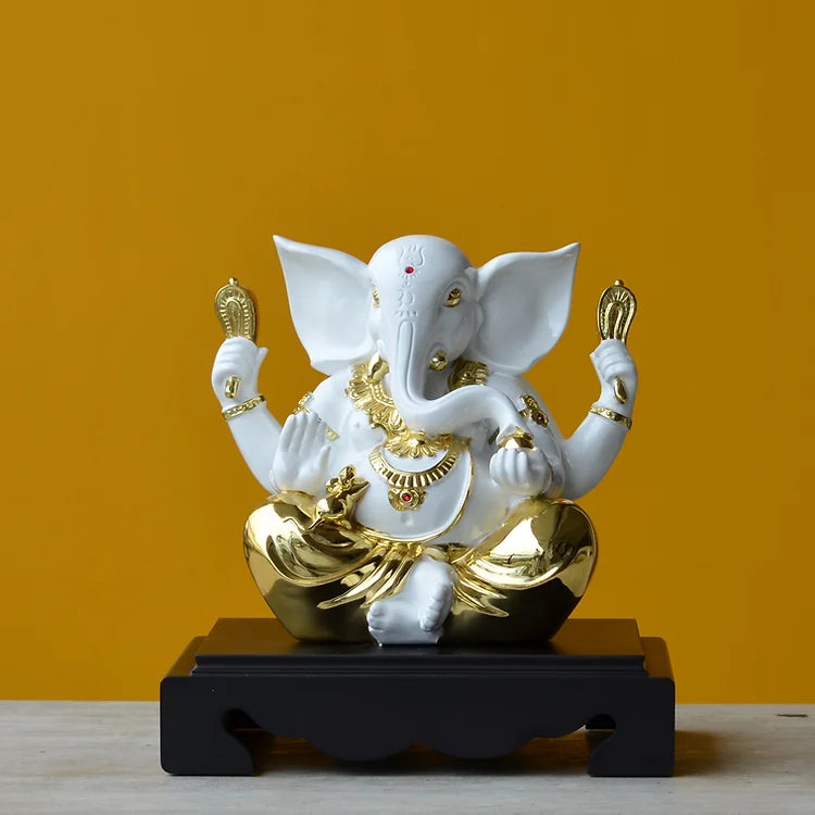 Lord Ganesha Statue in White and Gold 11-Inches