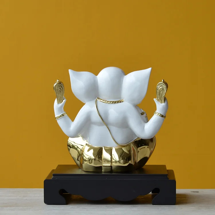 Lord Ganesha Statue in White and Gold 11-Inches
