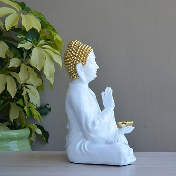 Elegant Glossy White & Gold Buddha Statue for Home Decor BIG Size 24-Inch